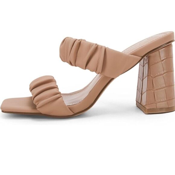 Coutgo Scrunch Stretch Strap Chunky Heeled Slip on Slides Backless Block Sandals - Picture 7 of 9